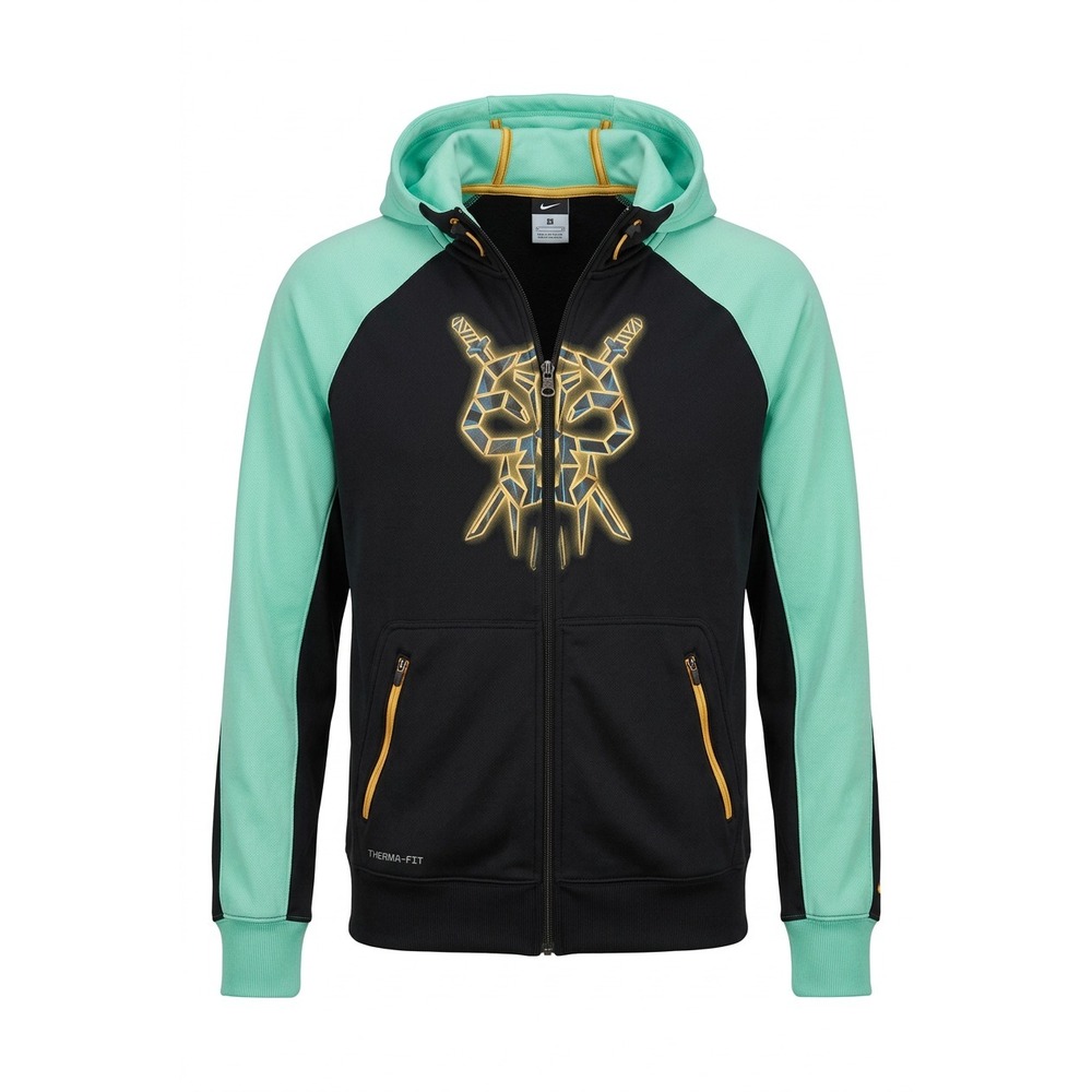 Nike Therma-FIT Skull Graphic Hoodie Black Mint Green Full Zip Sweatshirt Mens S